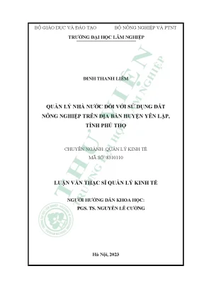 Quản lý nhà nước đối với sử dụng đất nông nghiệp trên địa bàn huyện yên lập tỉnh phú thọ