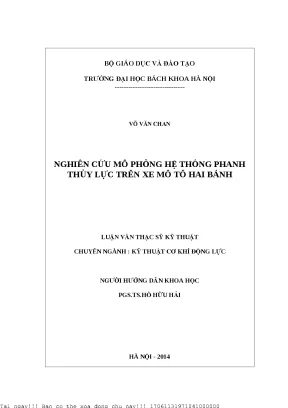 Nghiên ứu mô phỏng hệ thống phanh thủy lự trên xe mô tô hai bánh