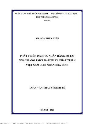 Phát triển dịch vụ ngân hàng số tại ngân hàng thương mại cổ phần đầu tư và phát triển việt nam chi nhánh ba đình