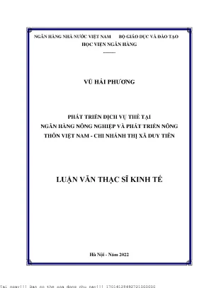 Phát triển dịch vụ thẻ tại ngân hàng nông nghiệp và phát triển nông thôn việt nam chi nhánh thị xã duy tiên