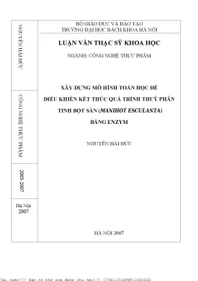 Xây dựng mô hình toán họ để điều khiển kết thú quá trình thuỷ phân tinh bột sắn bằng enzym
