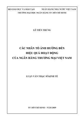 Luận văn thạc sĩ kinh tế các nhân tố ảnh hưởng đến hiệu quả hoạt động của các ngân hàng thương mại việt nam