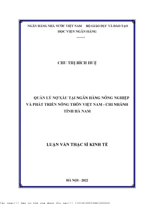 Quản lý nợ xấu tại ngân hàng nông nghiệp và phát triển nông thôn việt nam chi nhánh hà nam