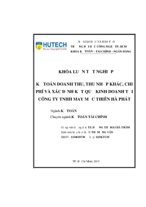 Luận văn thạc sĩ kế toán doanh thu thu nhập khác chi phí và xác định kết quả kinh doanh tại công ty tnhh may mặc thiên hà phát