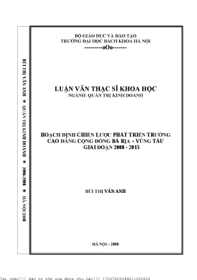 Hoạh định hiến lượ phát triển trường cao đẳng cộng đồng bà rịa vũng tàu giai đoạn 20080 2015
