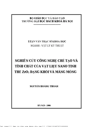 Nghiên ứu ông nghệ hế tạo và tính hất ủa vật liệu nano tinh thể zro2 dạng khối và màng mỏng
