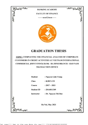 Completing the financial analysis of corporate customers in credit activities at vietnam international commercial joint stock bank ba dinh branch hao nam transaction office