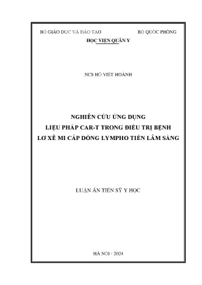 Nghiên cứu ứng dụng liệu pháp car t trong điều trị bệnh lơ xê mi cấp dòng lympho tiền lâm sàng