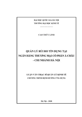 Luận văn thạc sĩ quản lý rủi ro tín dụng tại ngân hàng thương mại cổ phần á châu chi nhánh hà nội