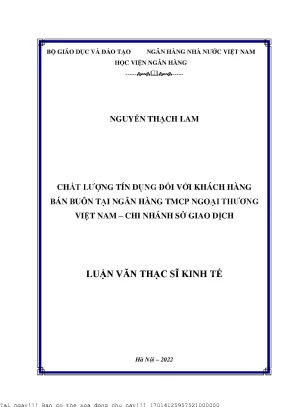 Chất lượng tín dụng đối với khách hàng bán buôn tại ngân hàng tmcp ngoại thương việt nam chi nhánh sở giao dịch