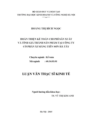 Hoàn thiện kế toán chi phí sản xuất và tính giá thành sản phẩm tại công ty cổ phần xi măng tiên sơn hà tây