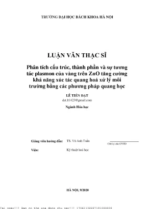 Phân tíh ấu trú thành phần và sự tương tá plasmon ủa vàng trên zno tăng ường khả năng xú tá quang hóa xử lý môi trường bằng á phương pháp quang họ