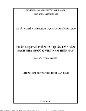 Pháp luật về phân cấp quản lý ngân sách nhà nước ở việt nam hiện nay
