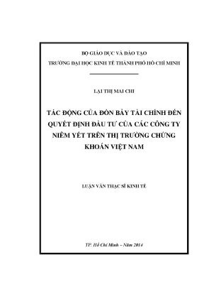 Luận văn thạc sĩ tác động của đòn bẩy tài chính đến quyết định đầu tư của các công ty niêm yết trên thị trường chứng khoán việt nam