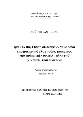 Quản lý hoạt động giáo dục kỹ năng sống cho học sinh ở các trường trung học phổ thông trên địa bàn thành phố quy nhơn tỉnh bình định