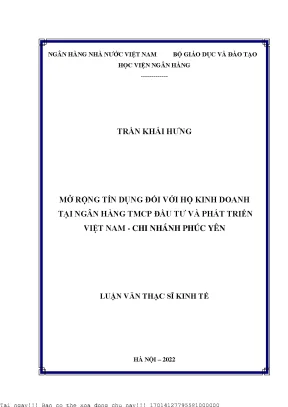Mở rộng tín dụng đối với hộ kinh doanh tại ngân hàng tmcp đầu tư và phát triển việt nam chi nhánh phúc yên