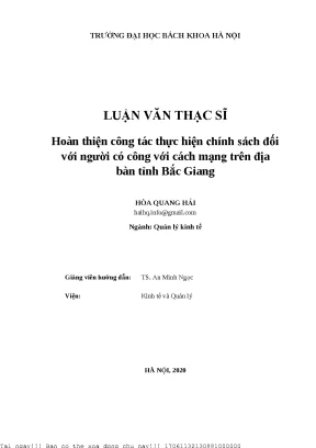 Hoàn thiện ông tá thự hiện hính sáh đối với người ó ông với áh mạng trên địa bàn tỉnh bắ giang