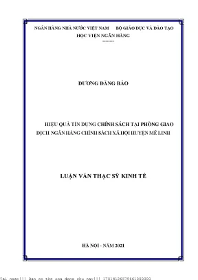 Hiệu quả tín dụng chính sách tại phòng giao dịch ngân hàng chính sách xã hội huyện mê linh