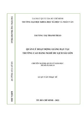 Quản lý hoạt động giảng dạy tại trường cao đẳng nghề du lịch sài gòn