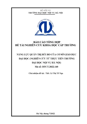 Đề tài năng lực quản trị rủi ro của cơ sở giáo dục đại học nghiên cứu từ thực tiễn trường đại học nội vụ hà nội