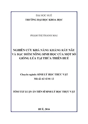 Nghiên cứu khả năng kháng rầy nâu và đặc điểm nông sinh học của một số giống lúa tại thừa thiên huế