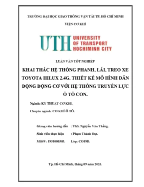 Khai thác hệ thống phanh lái treo xe toyota hilux 2 4g thiết kế mô hình dẫn động động cơ với hệ thống truyền lực ô tô con