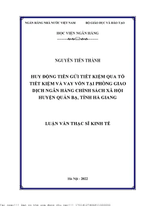 Huy đông tiền gửi tiết kiệm qua tổ tiết kiệm và vốn vay tại phòng giao dịch ngân hàng chính sách xã hội huyện quản bạ tỉnh hà giang