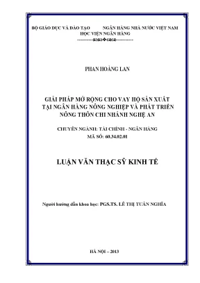 Giải pháp mở rộng cho vay hộ sản xuất tại ngân hàng nông nghiệp và phát triển nông thôn tỉnh nghệ an