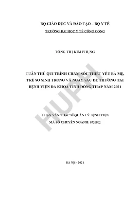 Luận văn tuân thủ qui trình chăm sóc thiết yếu bà mẹ trẻ sơ sinh trong và ngay sau đẻ thường tại bệnh viện đa khoa tỉnh đồng tháp năm 2021