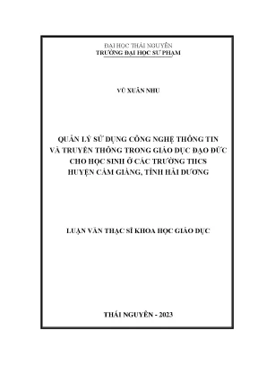 Quản lý sử dụng công nghệ thông tin và truyền thông trong giáo dục đạo đức cho học sinh ở các trường thcs huyện cẩm giàng tỉnh hải dương