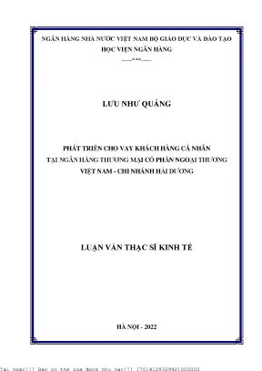 Phát triển cho vay khách hàng cá nhân tại ngân hàng thương mại cổ phần ngoại thương việt nam chi nhánh hải dương