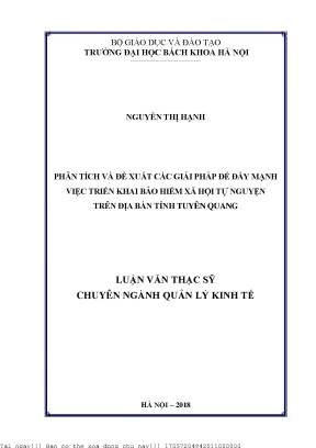 Phân tíh và đề xuất các giải pháp để đẩy mạnh việc triển khai bảo hiểm xã hội tự nguyên trên địa bàn tỉnh tuyên quang