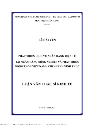 Phát triển dịch vụ ngân hàng điện tử tại ngân hàng nông nghiệp và phát triển nông thôn việt nam chi nhánh vĩnh phúc