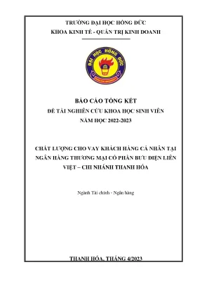 Chất lượng cho vay khách hàng cá nhân tại ngân hàng thương mại cổ phần bưu điện liên việt chi nhánh thanh hóa