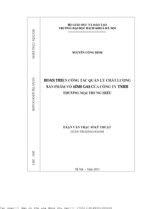 Hoàn thiện ông tác quản lý chất lượng sản phẩm vỏ bình gas của công ty tnhh thương mại trung hiếu