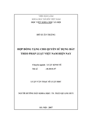 Luận văn thạc sĩ luật học hợp đồng tặng cho quyền sử dụng đất theo pháp luật việt nam hiện nay