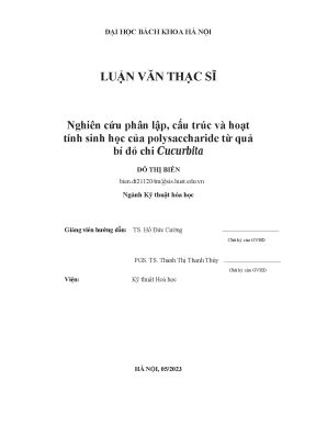Nghiên cứu phân lập cấu trúc và hoạt tính sinh học của polysaccharide từ quả bí đỏ chi cucurbita