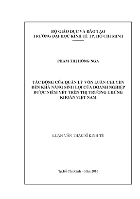Luận văn thạc sĩ tác động của quản lý vốn luân chuyển đến khả năng sinh lợi của doanh nghiệp được niêm yết trên thị trường chứng khoán việt nam