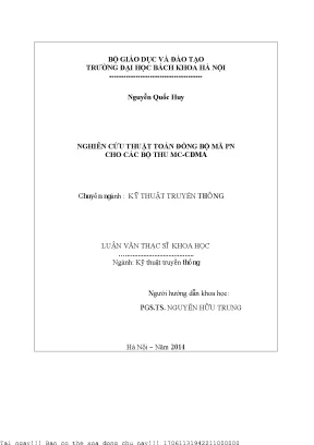 Nghiên ứu thuật toán đồng bộ mã pn ho á bộ thu mc cdma