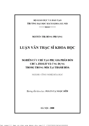Nghiên ứu chế tạo phụ gia phân bón chứa zeolit và ứng dụng trong trồng mía tại thanh hoá