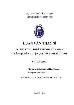 Quản lý thu thuế thu nhập cá nhân trên địa bàn huyện quế võ tỉnh bắc ninh