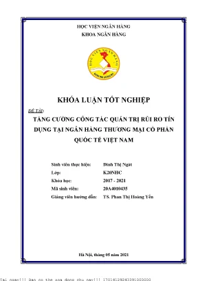 Tăng cường công tác quản trị rủi ro tín dụng tại ngân hàng thương mại cổ phần quốc tế việt nam