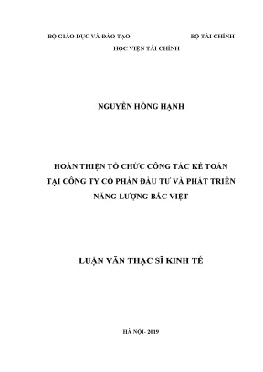 Hoàn thiện tổ chức công tác kế toán tại công ty cổ phần đầu tư và phát triển năng lượng bắc việt