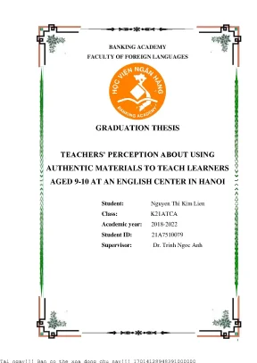 Teachers perception about using authentic materials to teach young learners aged 9 10 at an english center in hanoi
