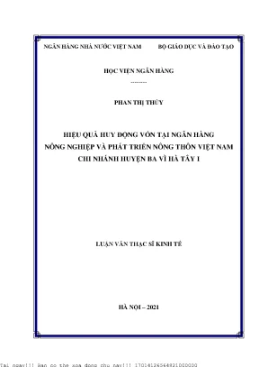 Hiệu quả huy động vốn tại ngân hàng nông nghiệp và phát triển nông thôn việt nam chi nhánh huyện ba vì hà tây i