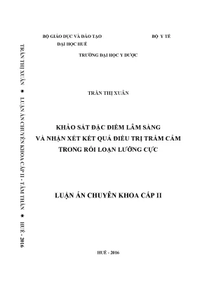 Khảo sát đặc điểm lâm sàng và nhận xét kết quả điều trị trầm cảm trong rối loạn lưỡng cực full text