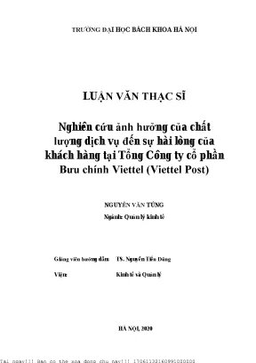 Nghiên ứu ảnh hưởng ủa hất lượng dịh vụ đến sự hài lòng ủa kháh hàng tại tổng công ty ổ phần bưu hính viettel viettel post