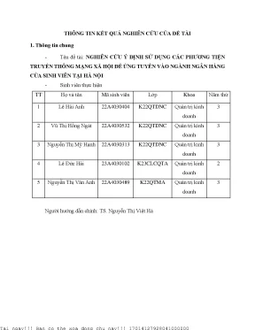 Nghiên cứu ý định sử dụng các phương tiện truyền thông mạng xã hội để ứng tuyển vào ngành ngân hàng của sinh viên tại hà nội