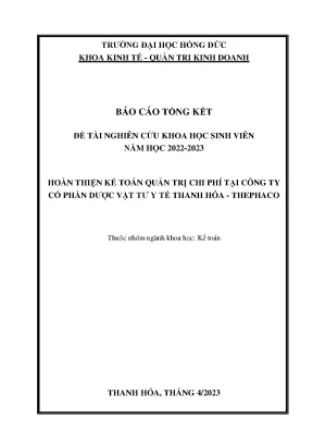 Hoàn thiện kế toán quản trị chi phí tại công ty cổ phần dược vật tư y tế thanh hóa thephaco