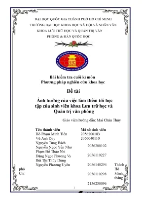 Đề tài ảnh hưởng của việc làm thêm tới học tập của sinh viên khoa lưu trữ học và quản trị văn phòng